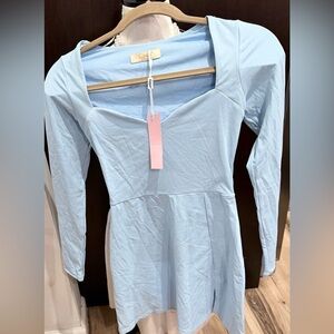 QINSEN Airy Blue Long Sleeve Dress